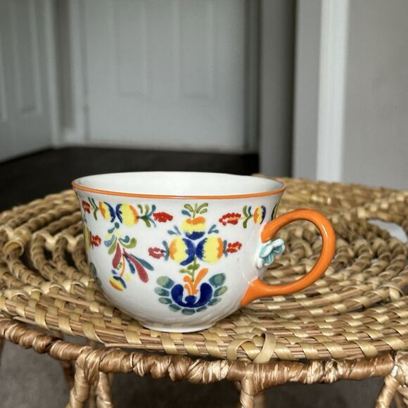 Anthropologie Other - Anthropologie Cadiz Floral Mug With Orange Handle And Blue Flower